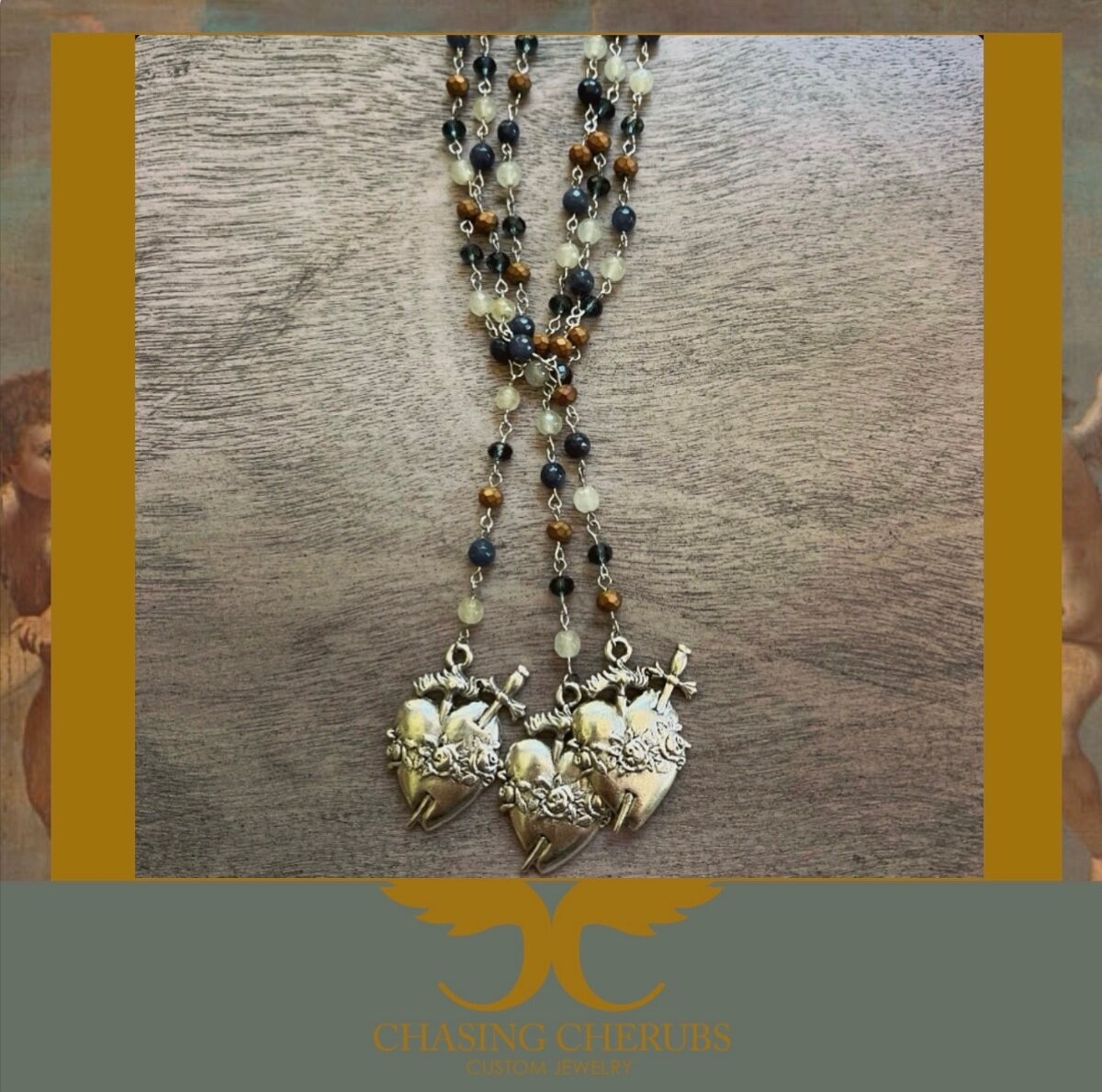 Virgin Saints & Angels VSA Inspired Necklace Milagro Sacred Heart Santos Rosary