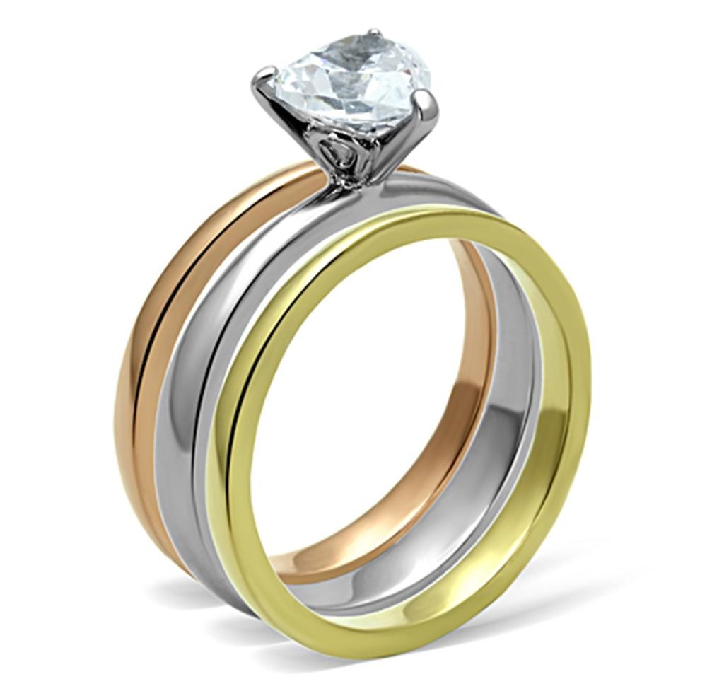 Women’s Heart Solitaire Ring Set, Clear CZ, 14K Gold & Rose Gold Plated