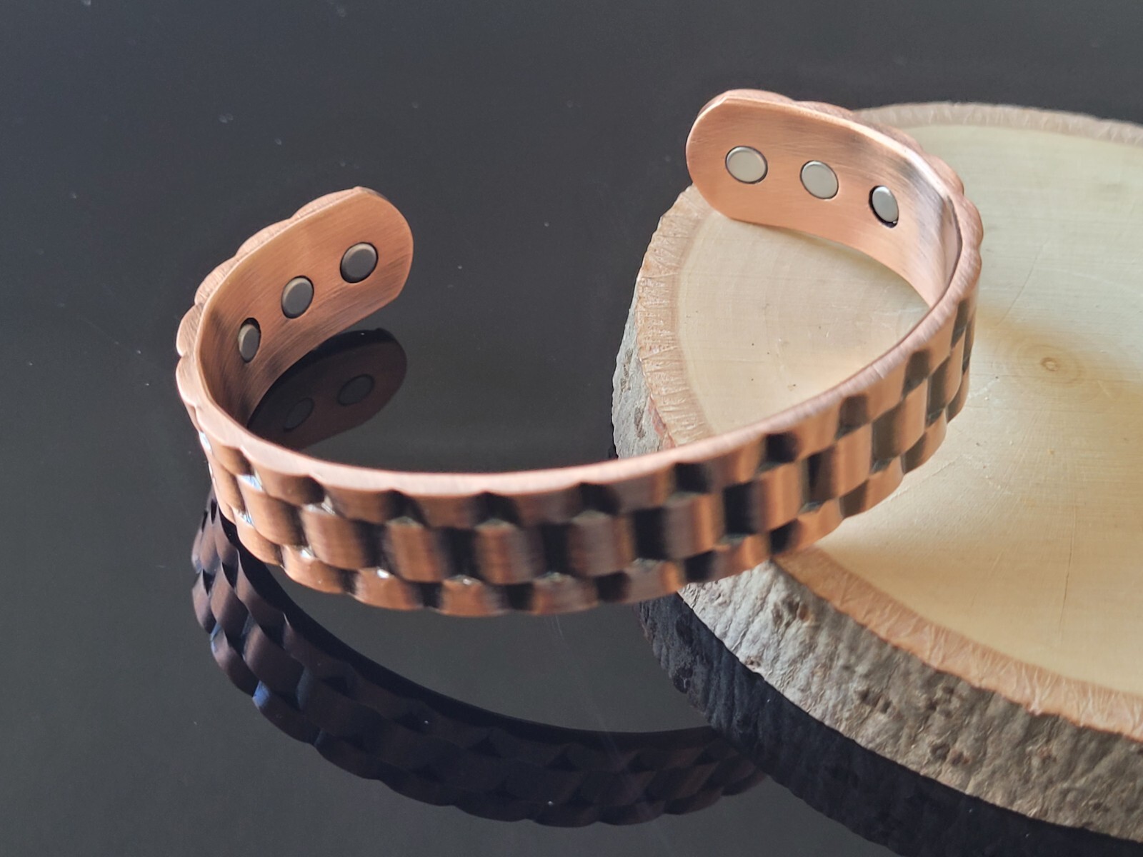 2 Pack Pure Copper Magnetic Bracelet Elegant Arthritis Therapy Cuff Bangle Set