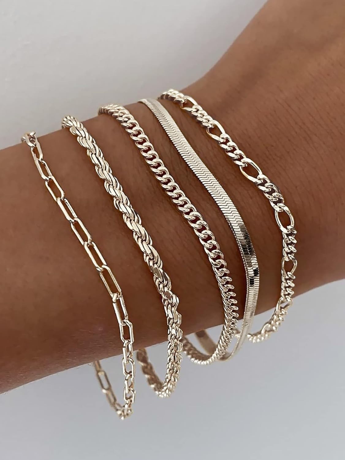 Gold Plated Women’s Bracelets Set, 5 Pcs, Adjustable, Pearl Jewelry