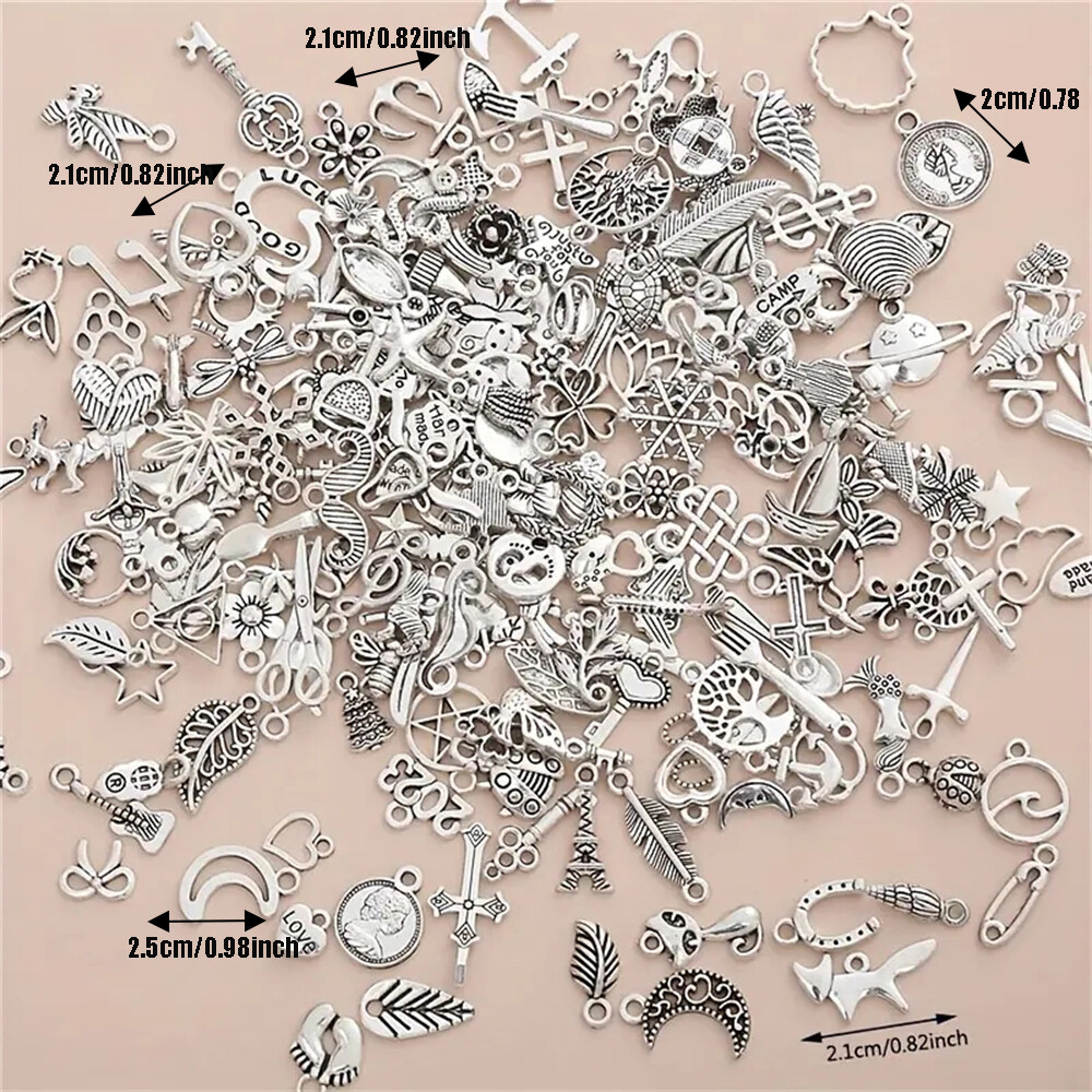 300Pcs Metal Alloy Silvery Charm Pendant Beads for DIY Jewelry Accessories