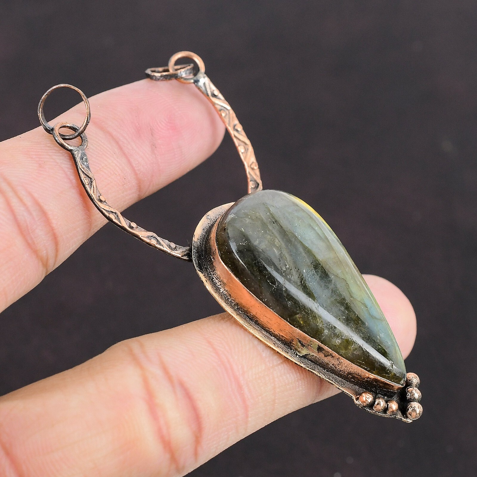Valentines Deal Labradorite Gemstone Copper Trendy Third Eye Chakra Boho Pendant
