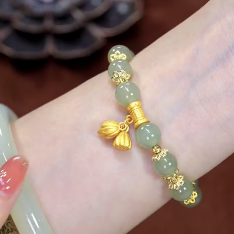 Lotus Seed Bracelet Made of Artificial Gemstone Stretchable about 7-8 inch