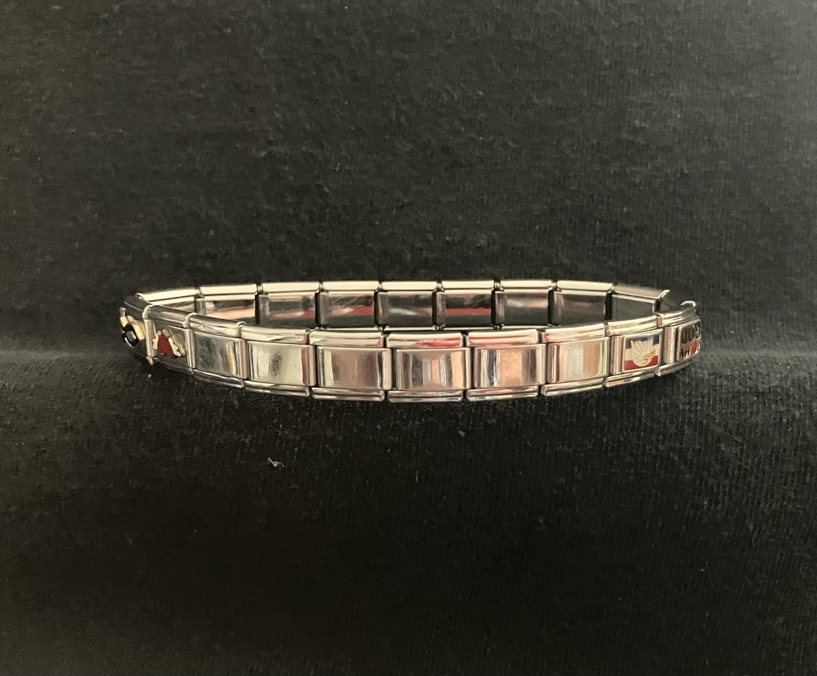 Stainless Steel Silver Tone Italian Modular Link Charm Bracelet Stretch 7-7.5″