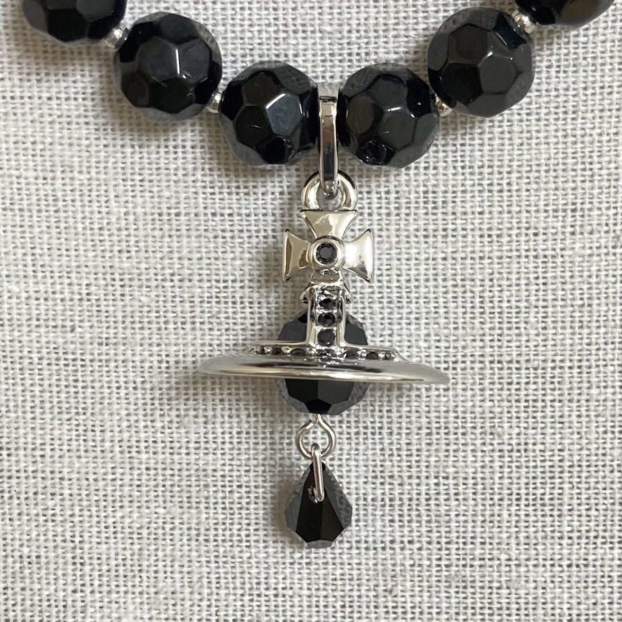 Vivienne Westwood Necklace 3-Strand Drop Choker Black Silver NO BOX