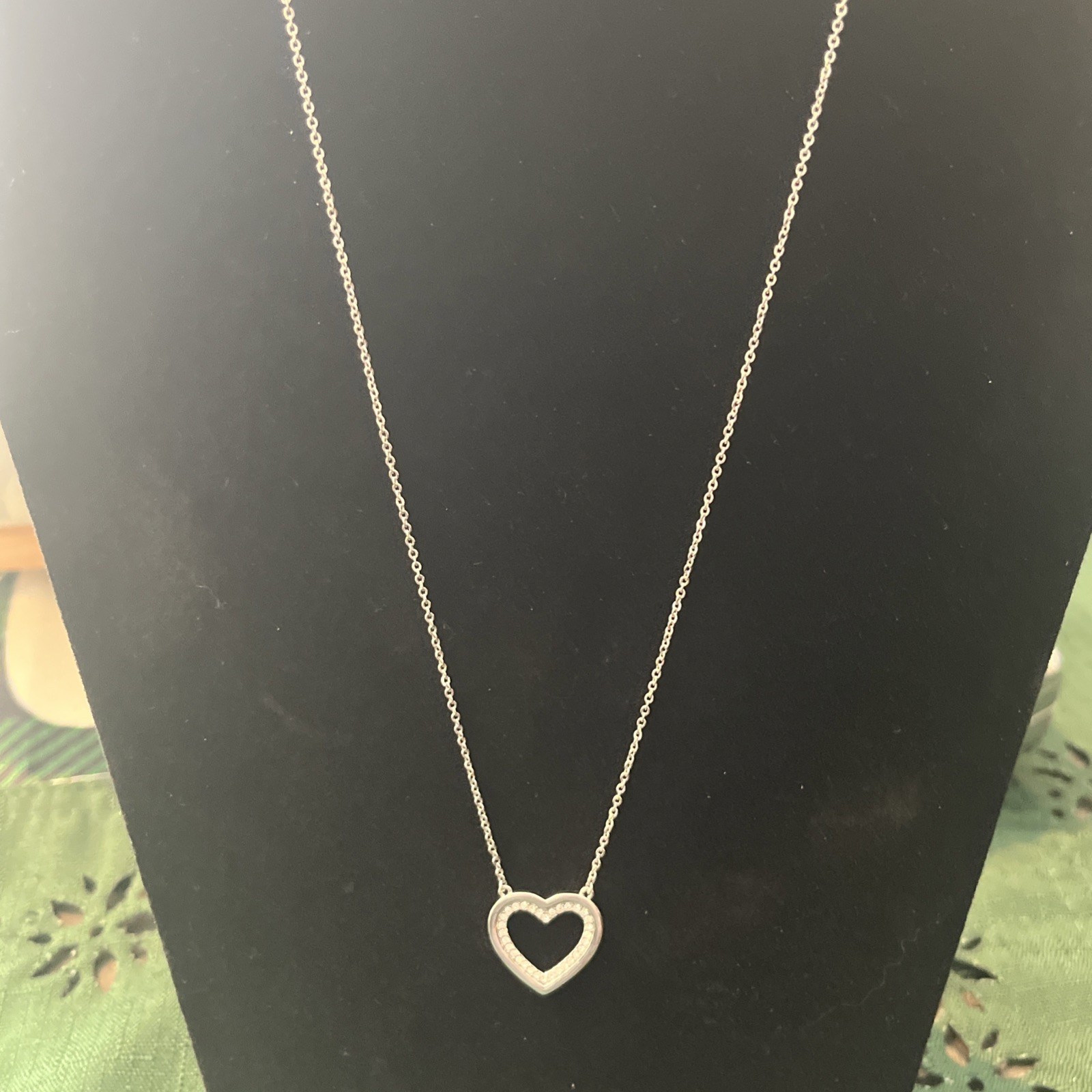 Open heart pendant necklace silver Tone Chain pave Cubic Zirconia Womens Jewelry