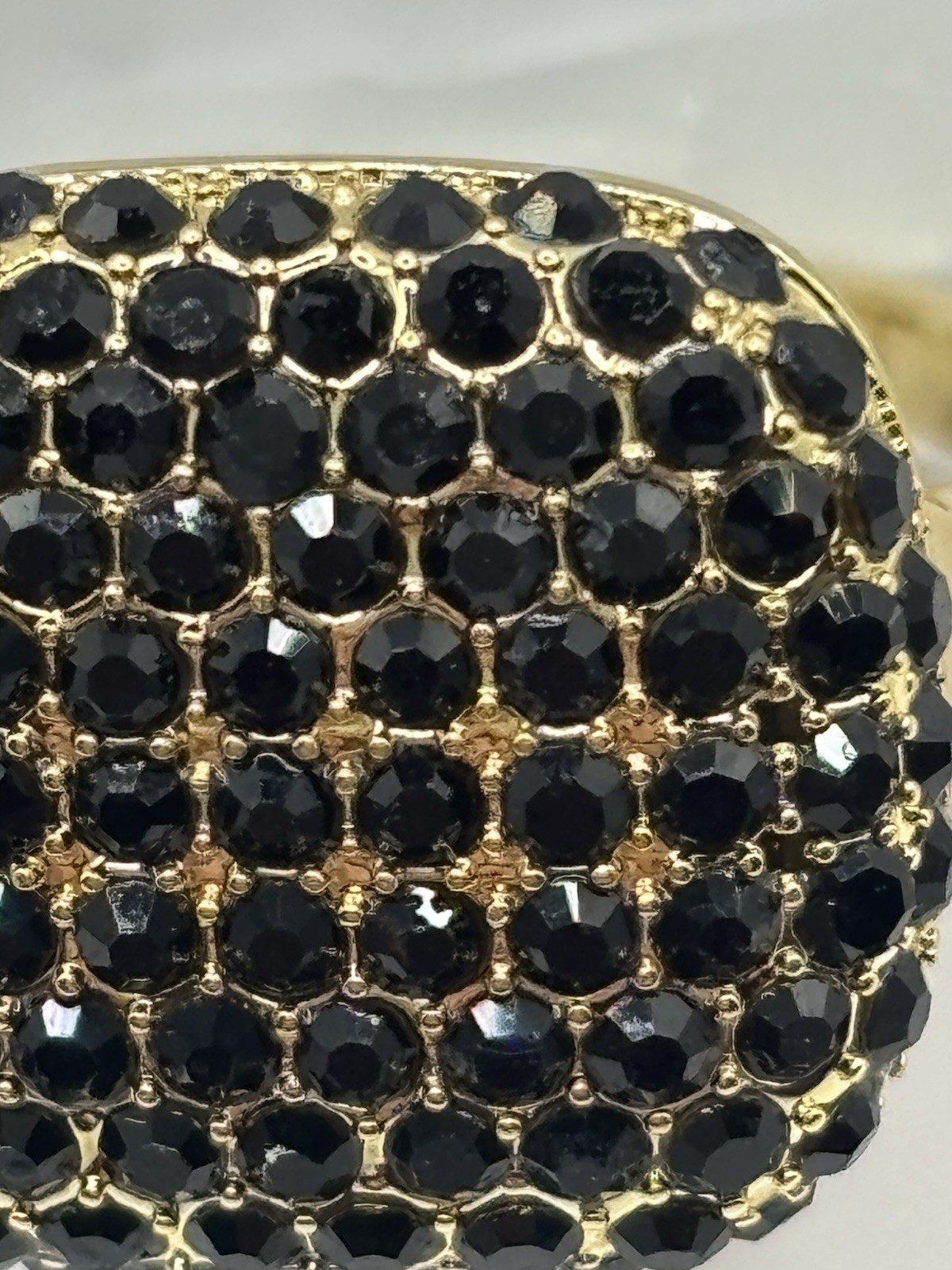 Gold Tone Black Round Crystal Pavé Cushion Dome Cocktail Ring Size 7