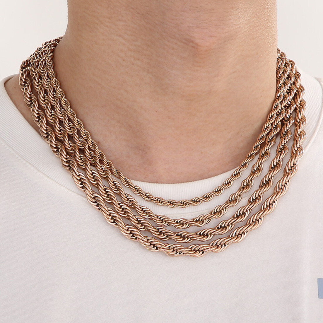 Stainless Steel Rope Chain Rose Gold Plated 20″22″24″ Men Women Necklace 2-8mm