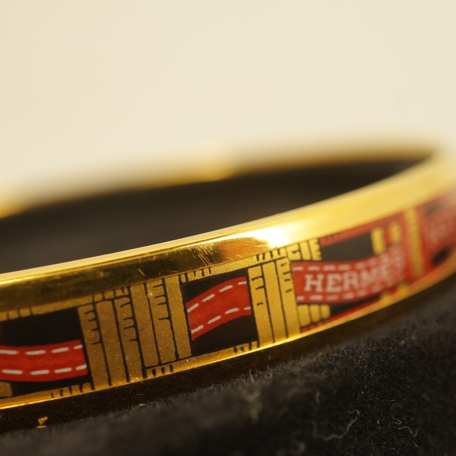 Hermes “Emaille” Gold Plated Enamel Bangle Bracelet in OG Box Size 70mm