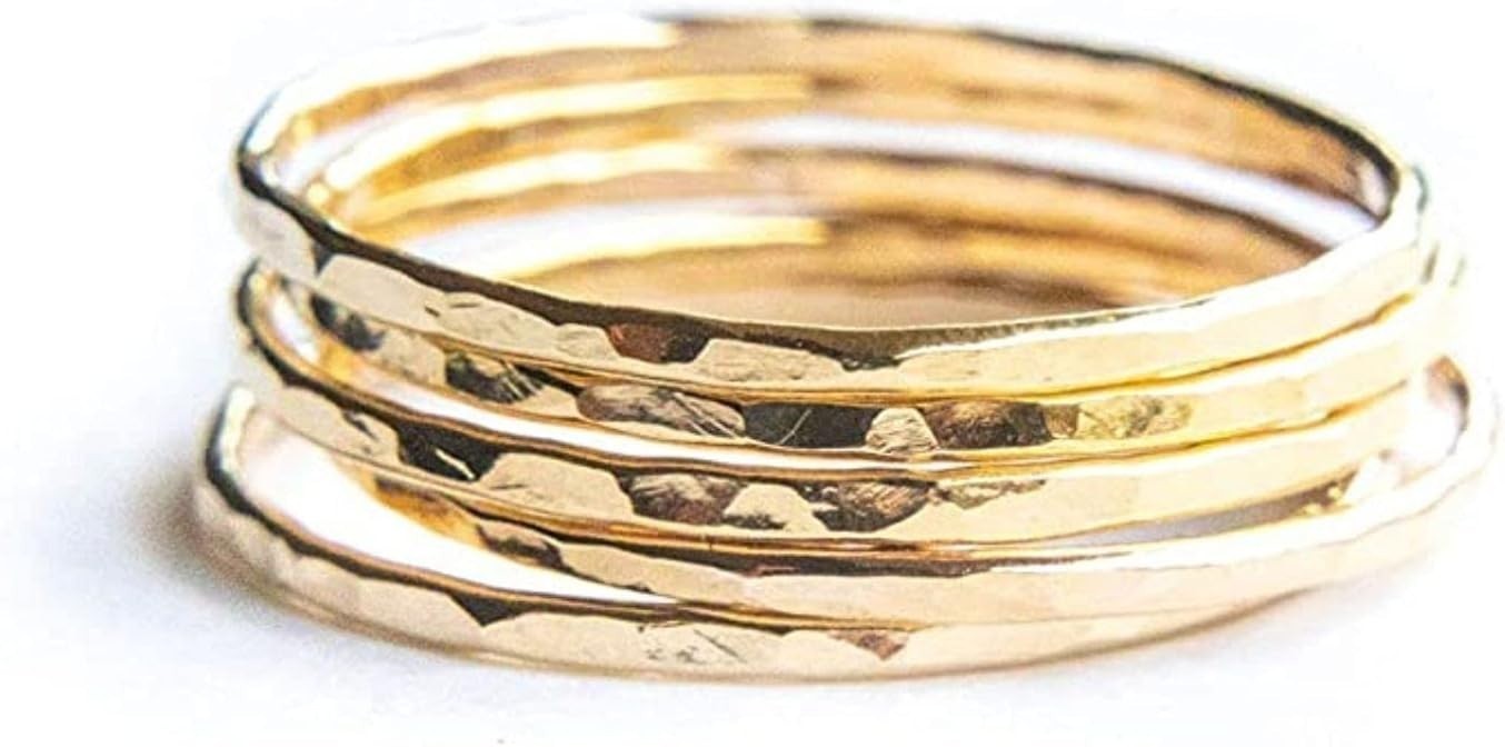 Thin Hammered Gold Rings, Minimalist Stacking Jewelry