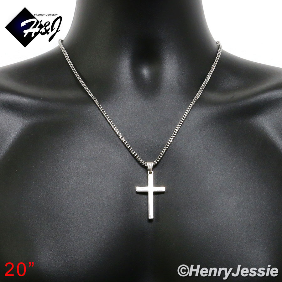 20″Stainless Steel 2mm Silver Franco Box Curb Necklace Plain Cross Pendant*SP29