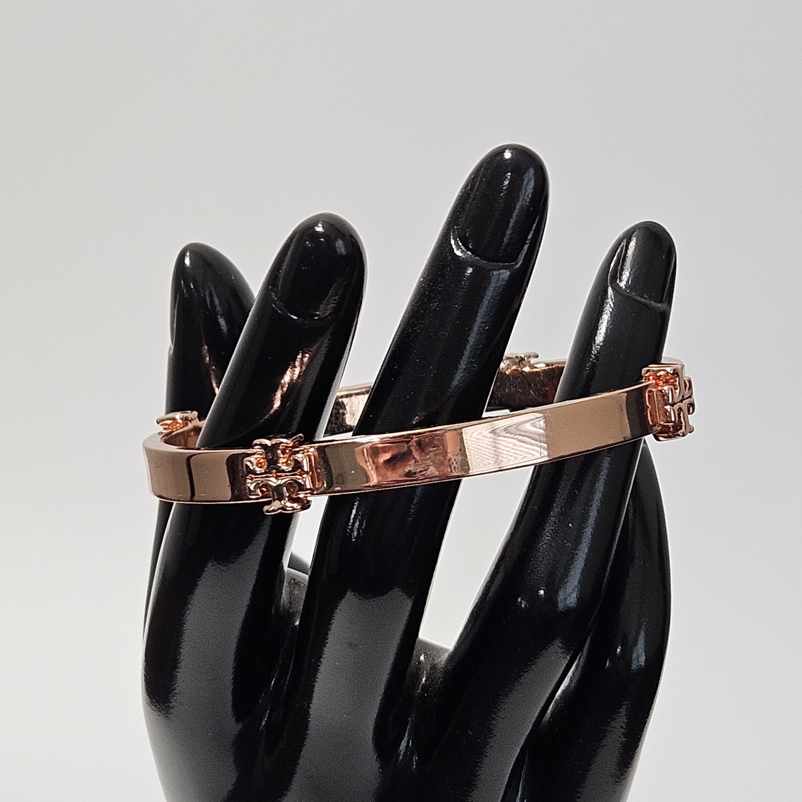 Tory Burch Logo Bangle Bracelet Rose Gold-Tone with Dust Bag