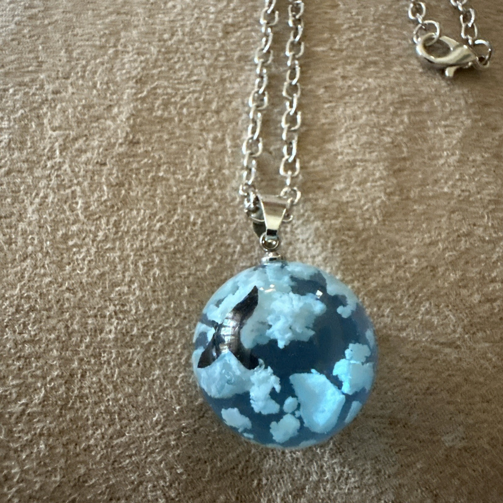 One Airplane In The Blue Sky White Cloud Necklace Transparent Ball Shape Resin