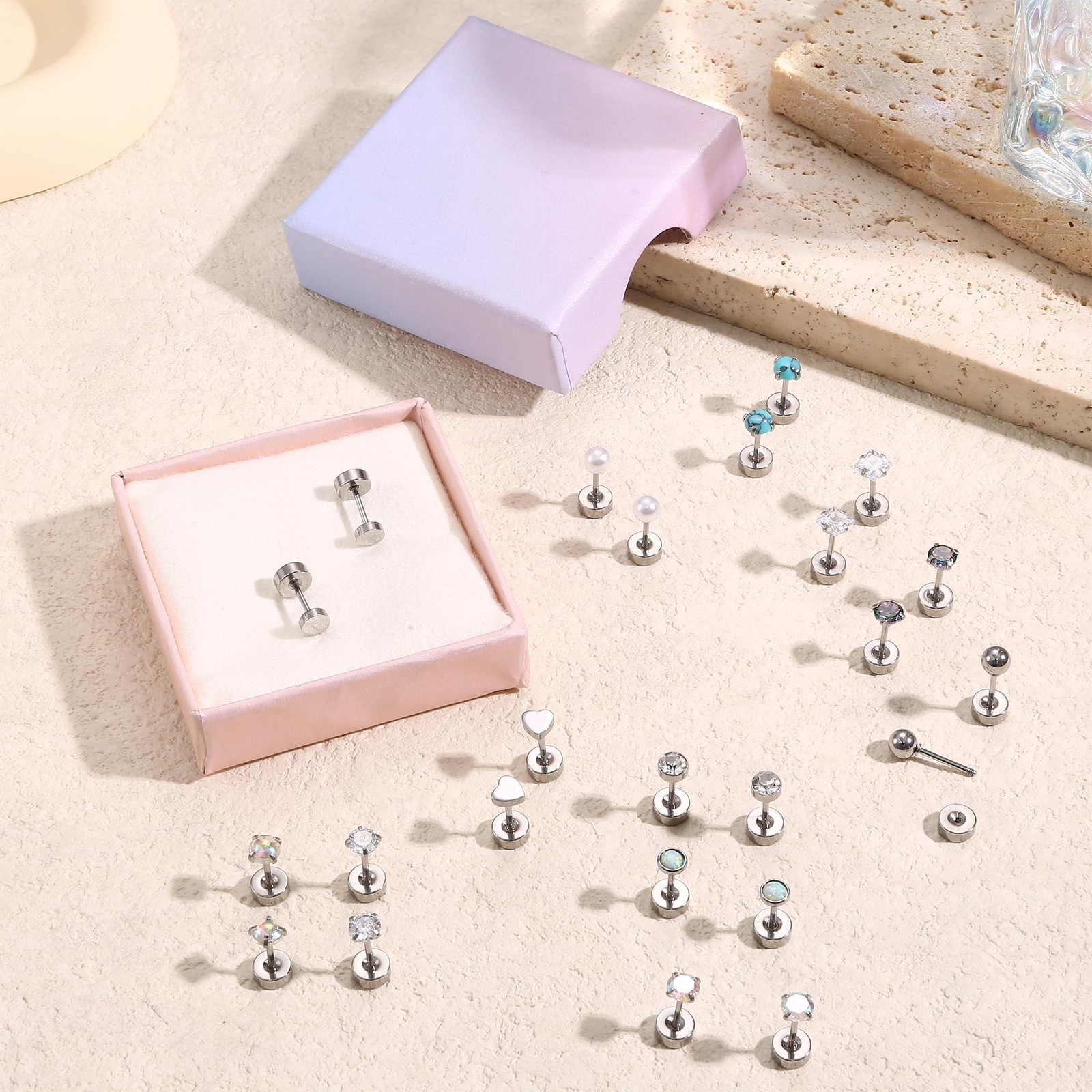Hypoallergenic Surgical Steel Earrings for Sensitive Ears Flat Back Stud Ear…