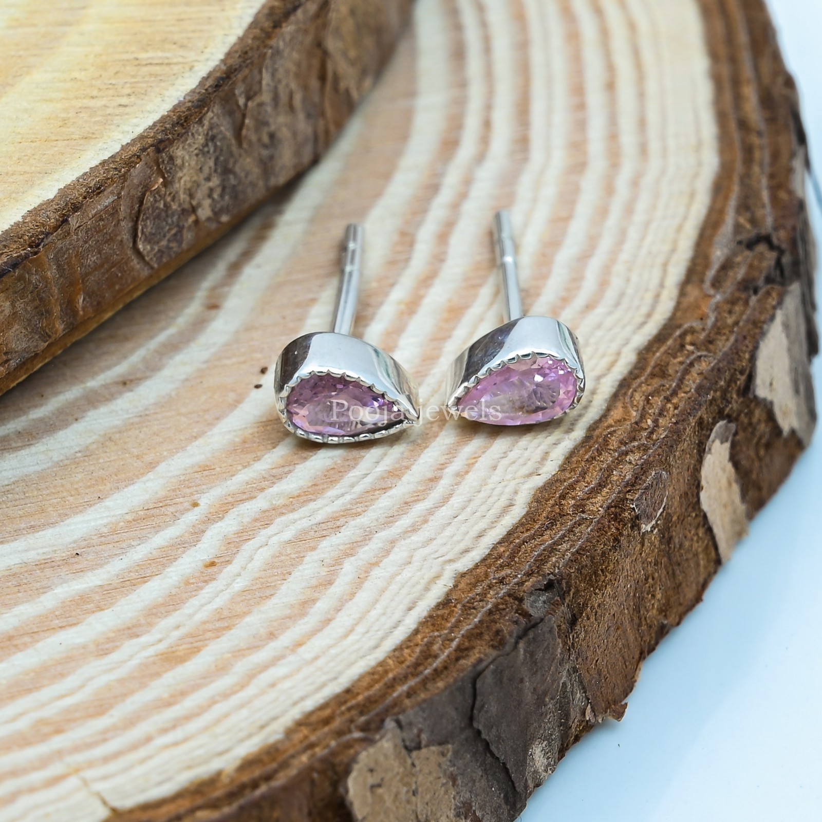 925 Sterling Silver Pear Pink CZ Stud Earrings Teardrop Cubic Zirconia Jewelry