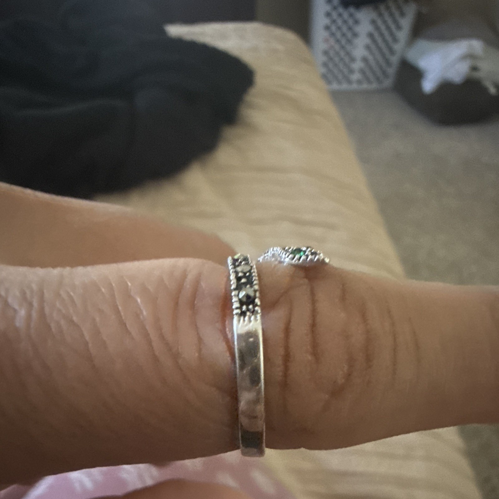 Silver Tone Snake Wrap Band Ring, Adjustable Sizable, Metal 3mm, Size 7