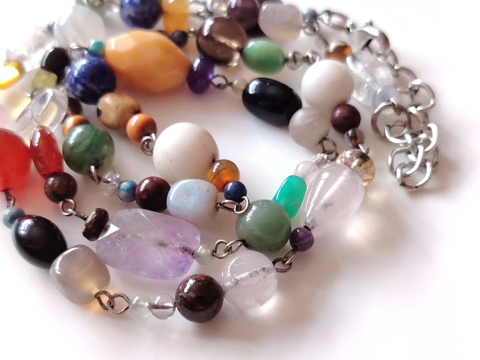 Mixed Stone Bead Necklace Quartz Amethyst Sodalite Carnelian Aventurine