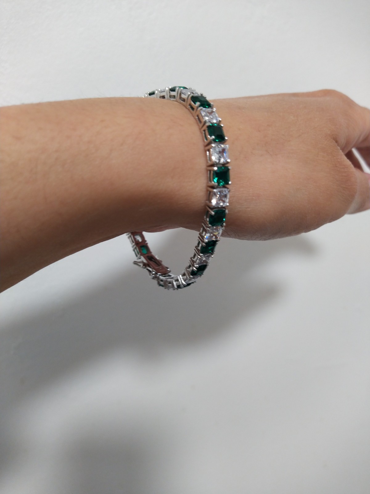 Diamonique Asscher Cut White Emerald Tennis Bracelet Sterling Silver 925 8″ New