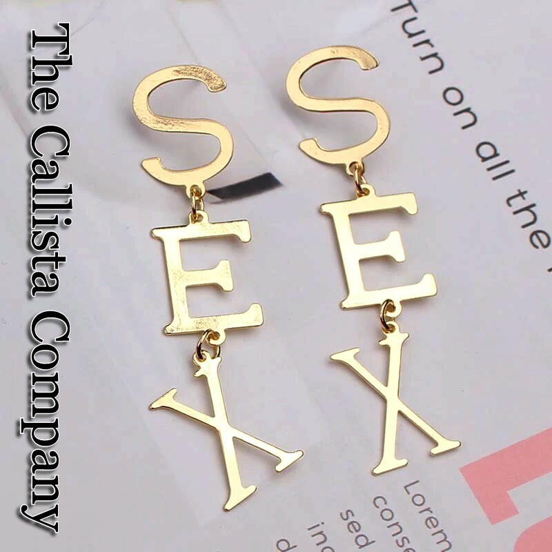 THE CALLISTA COMPANY, FASHION “SEX” DANGLE EARRINGS FOR WOMEN (GOLD or SILVER)