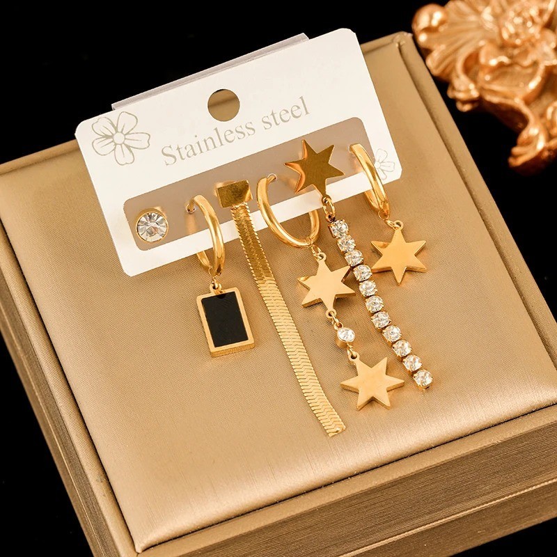 316L Stainless Steel Earrings Set Women Fashion New 18K Gold Plated Ear Waterpr