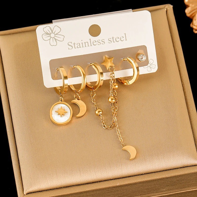 316L Stainless Steel Earrings Set Women Fashion New 18K Gold Plated Ear Waterpr