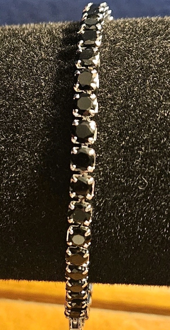 Silver 7 Inch Tennis Bracelet with Round Lab Created Black Moissanite Gems
