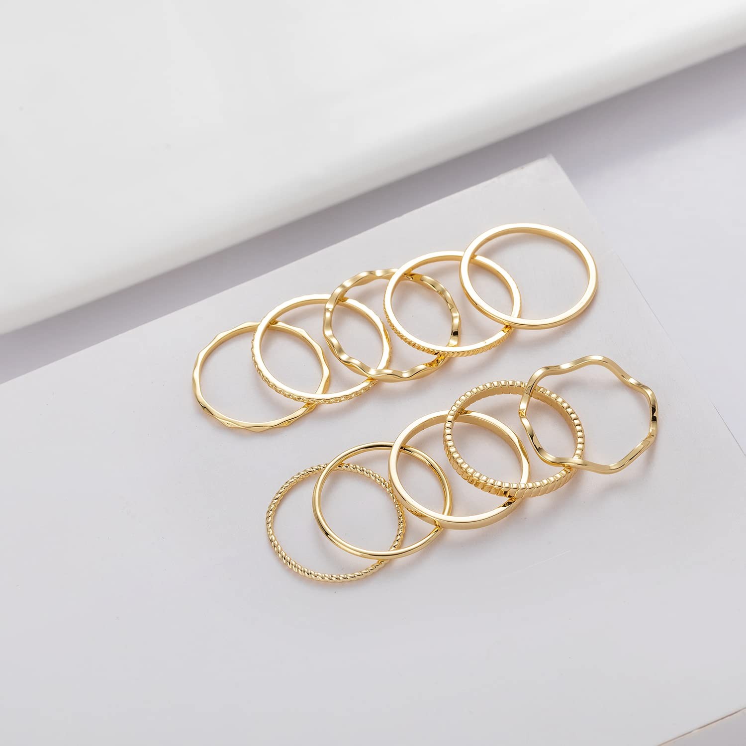 10 PCS 12mm 18K Gold Plated Simple Stacking Midi Rings Band Set Comfort