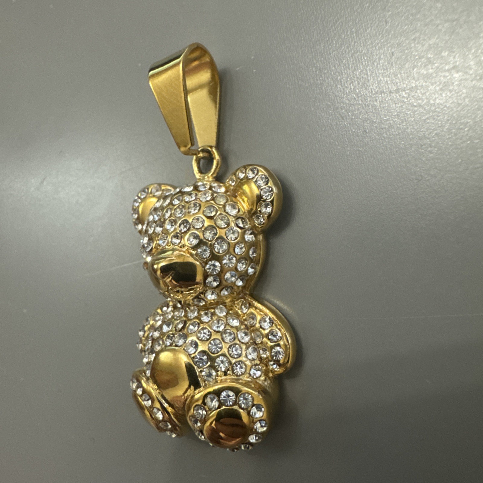 Teddy Bear Studded Gold Plated Stainless Steel Pendant 24 Inch Necklace Gift Her