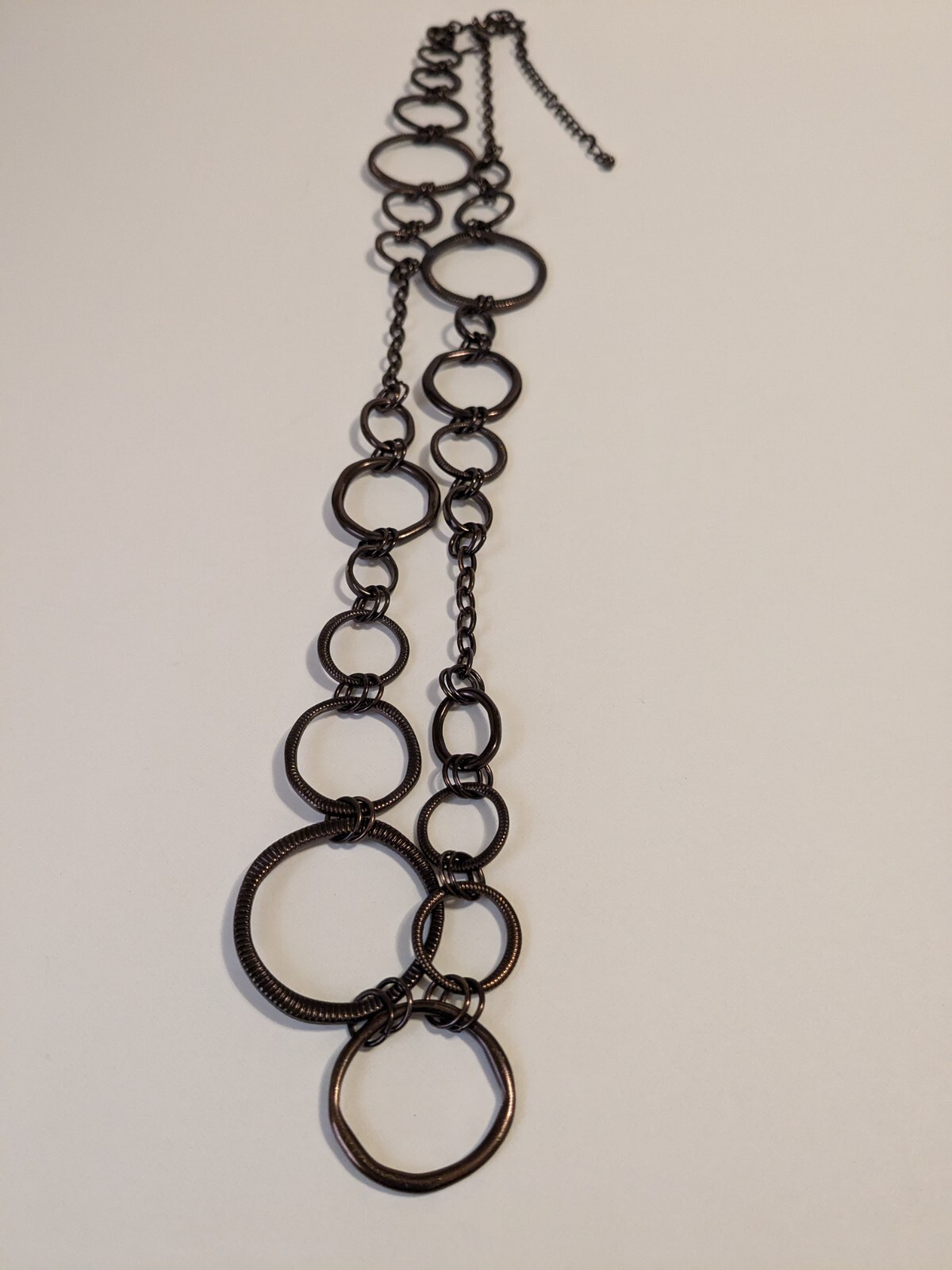 Lia Sophia Bronze Tone Textured Various Size Round Links Necklace. 30″. BOHO.