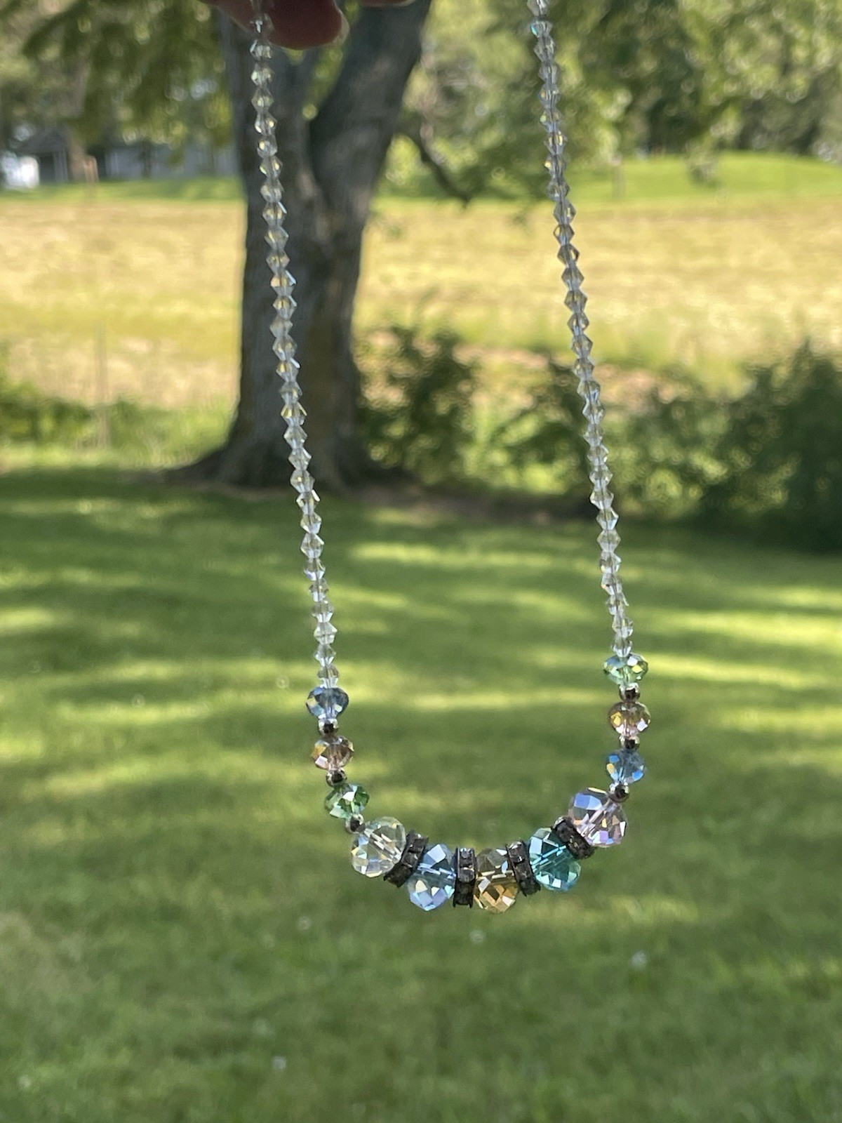 Vintage AB Multicolor Crystal Choker Necklace 15″ Easy Magnetic Clasp Rondelle