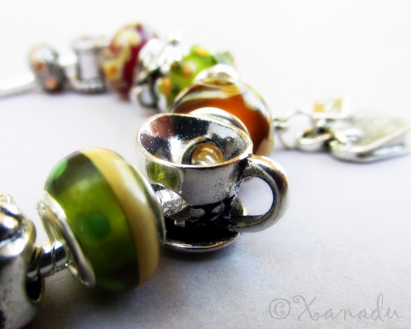 Colors Of Tea European Charm Bracelet – Green, Red, Gold Beads With Tea Charms
