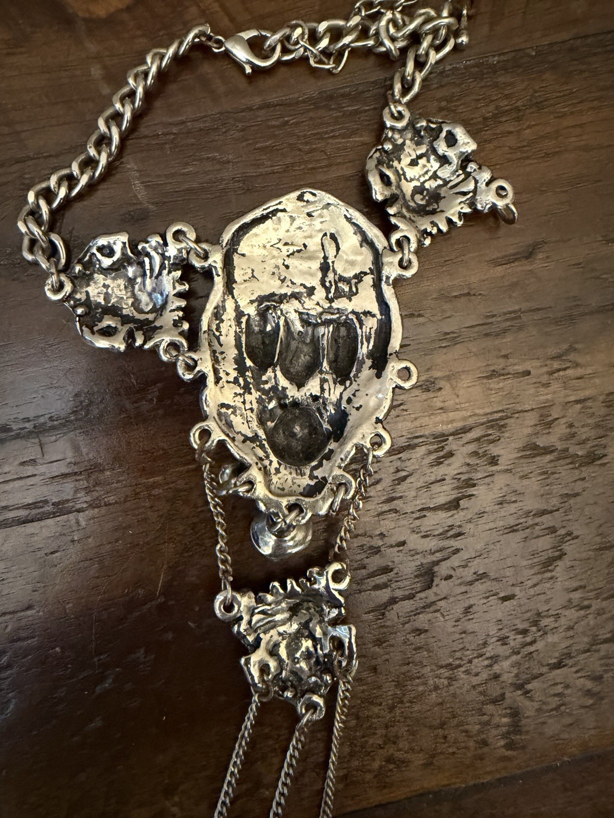 VTG Gothic Gargoyle Hand Harness Slave Bracelet 3 Ring Chain Medieval Cosplay
