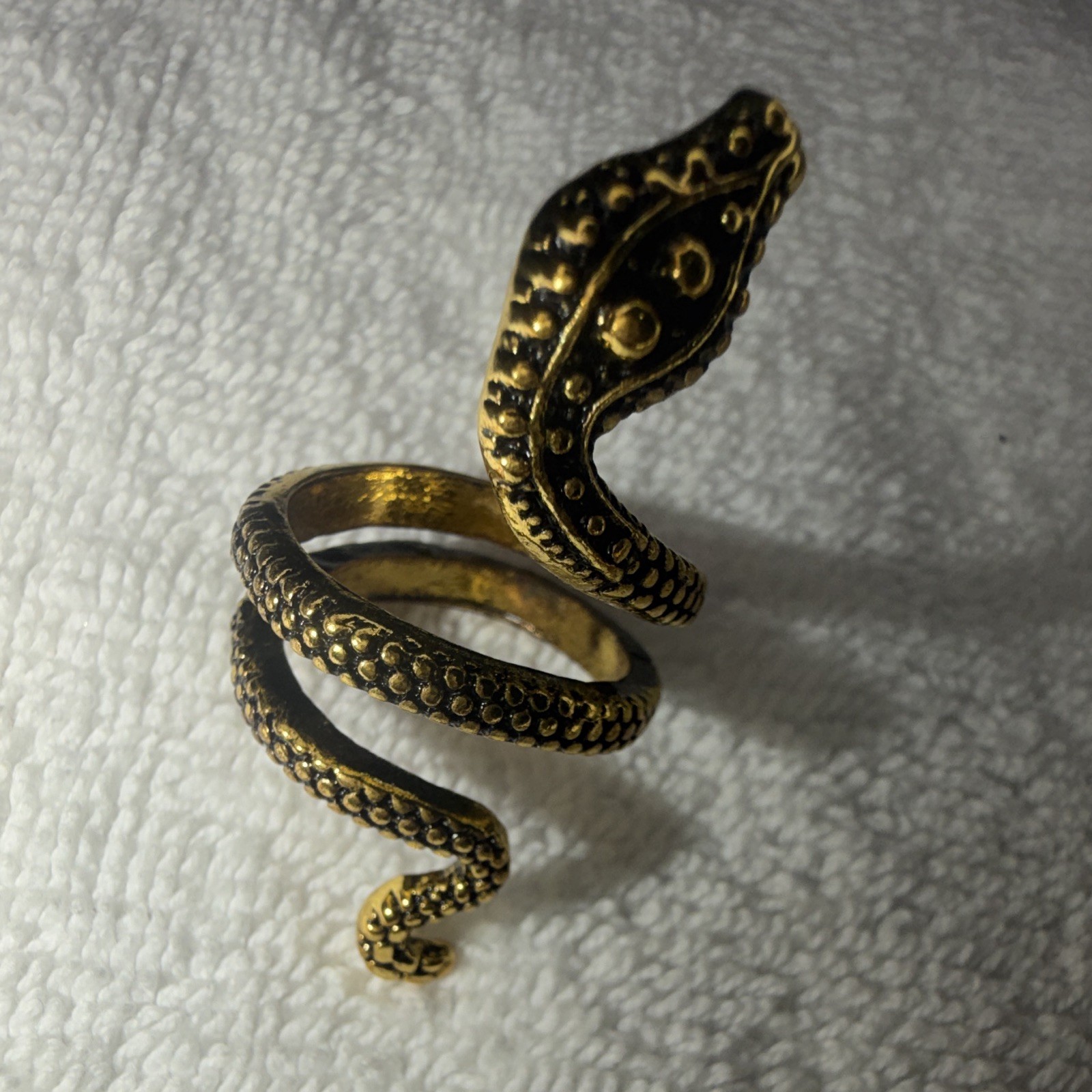 Gold-Tone Snake Wrap Adjustable Ring Size 7.5, Metal, No Stone