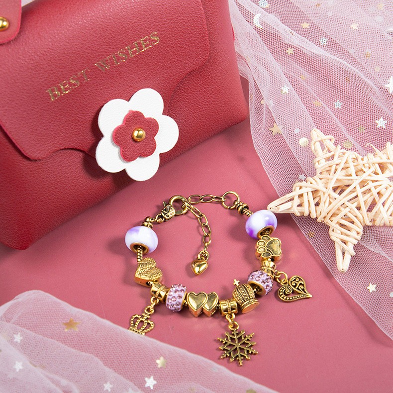 Christmas Gift Retro Gold Children Bracelet Set Pink Handbag Women Beaded