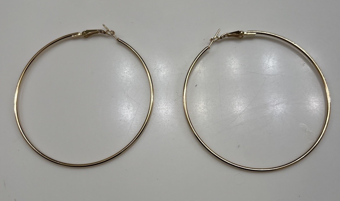 Earrings Large Wire Hoops “2-3/4″ Thin Wire GOLD-TONE Hoop Pierced NIP
