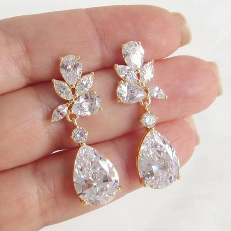 Crystal Drop Earrings Cubic Zirconia Silver Color Trendy Fashion Jewelry
