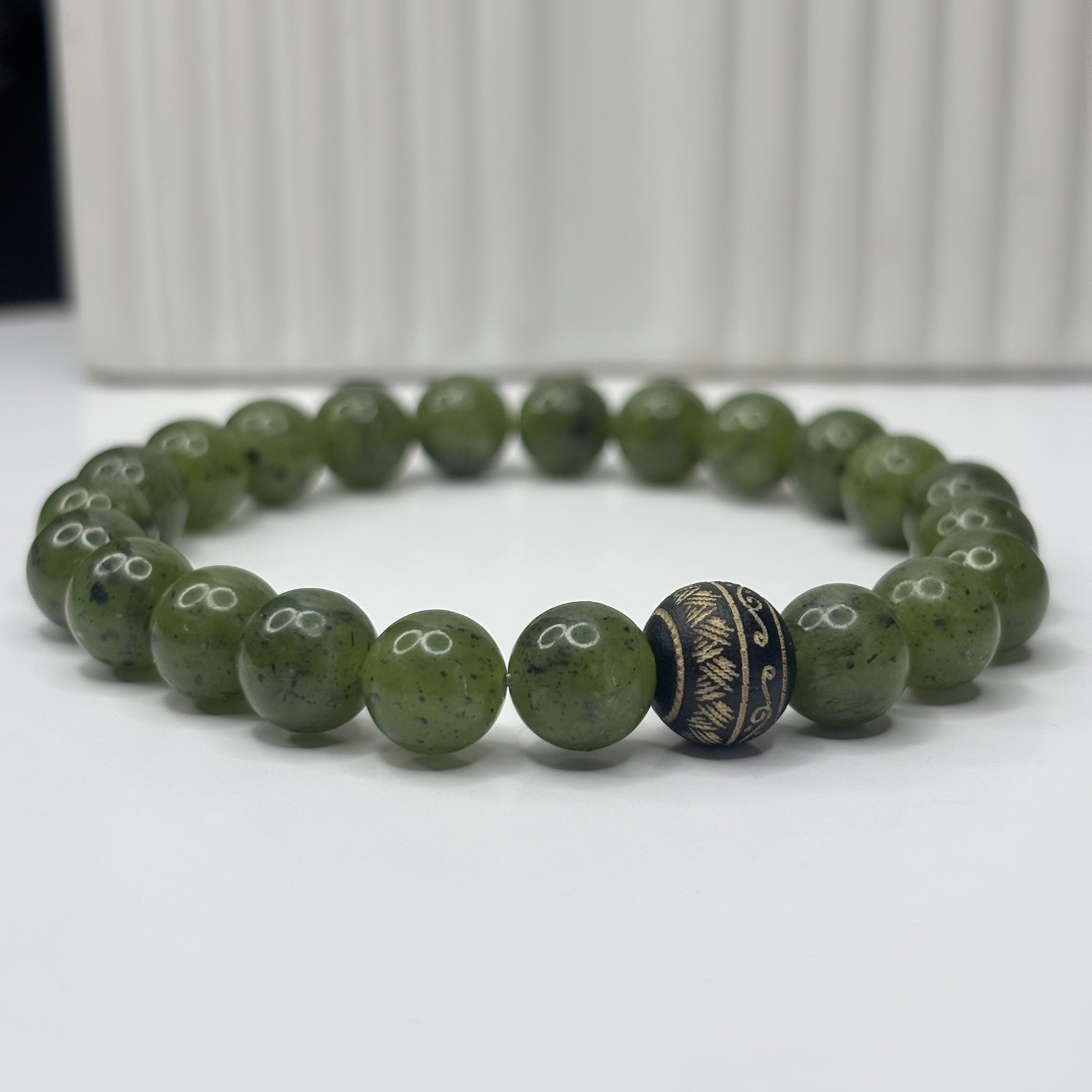 Handmade Natural Gemstone Bracelets Black Onyx Jade White Green Stone Jewel Gift