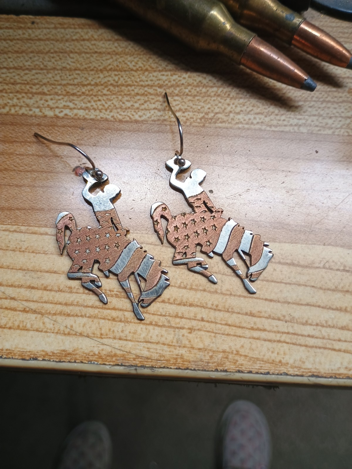 Custom Designed Western Cowboy Dangle Earrings Nickel Silver Laser Engraved