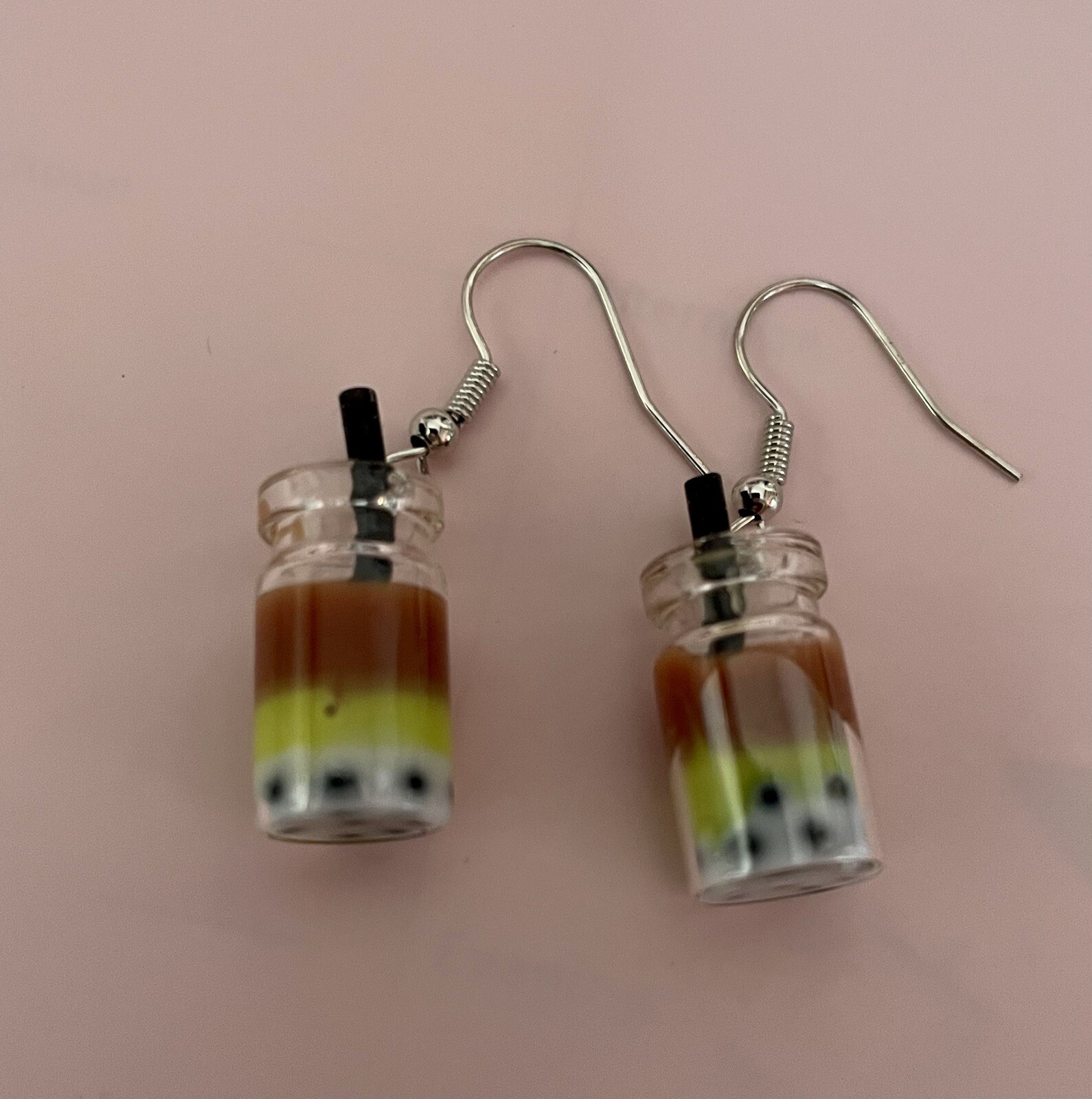 💚 Green Brown Bubble Tea Earrings Fancy Dress Novelty Birthday Gift Mum Sister
