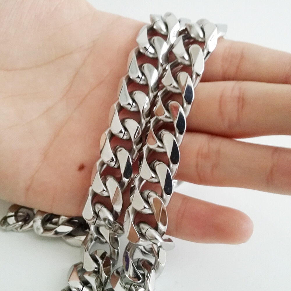 8″-40″ Top 316L Stainless Steel Heavy Link Silver Curb Cuban Chain Men Necklace