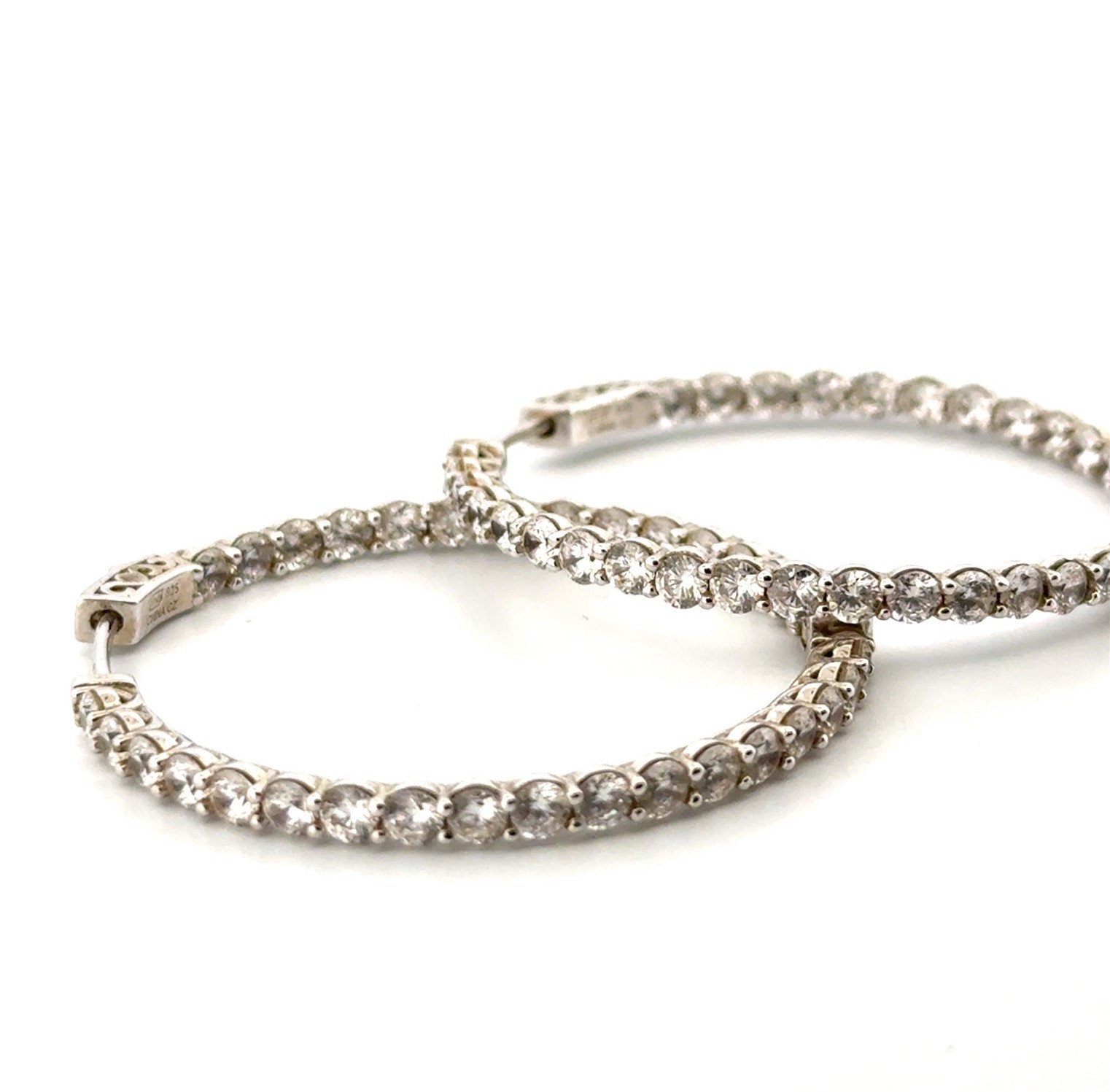 43mm 925 Sterling Silver Cubic Zirconia Hoop Earrings 13.1g