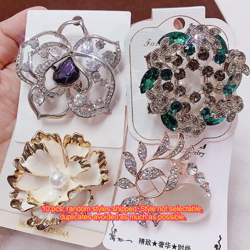 10Pcs Luxury Rhinestone Brooch Pin Set For Women Wedding Crystal Scarf Pins Lot