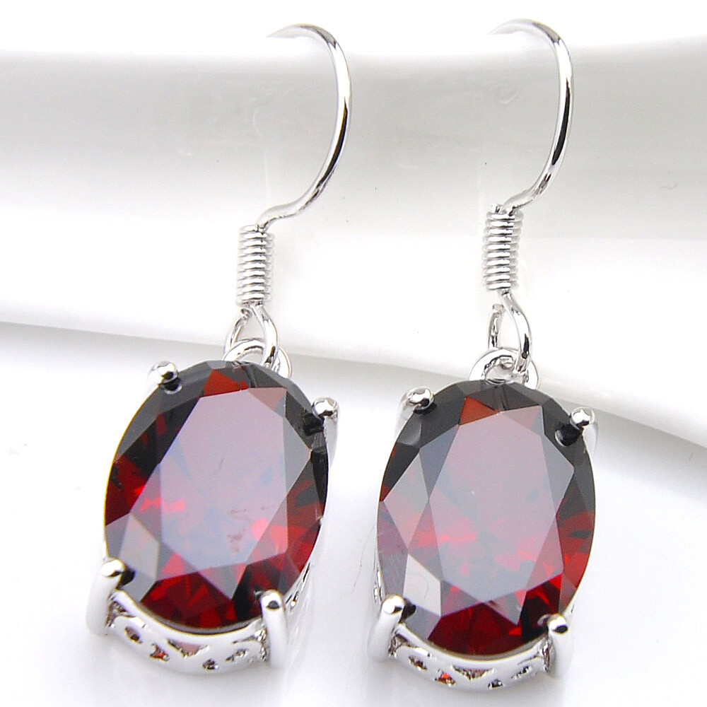 Natural Oval Red Garnet Silver Necklaces Pendants Drop Earrings Jewelry Sets