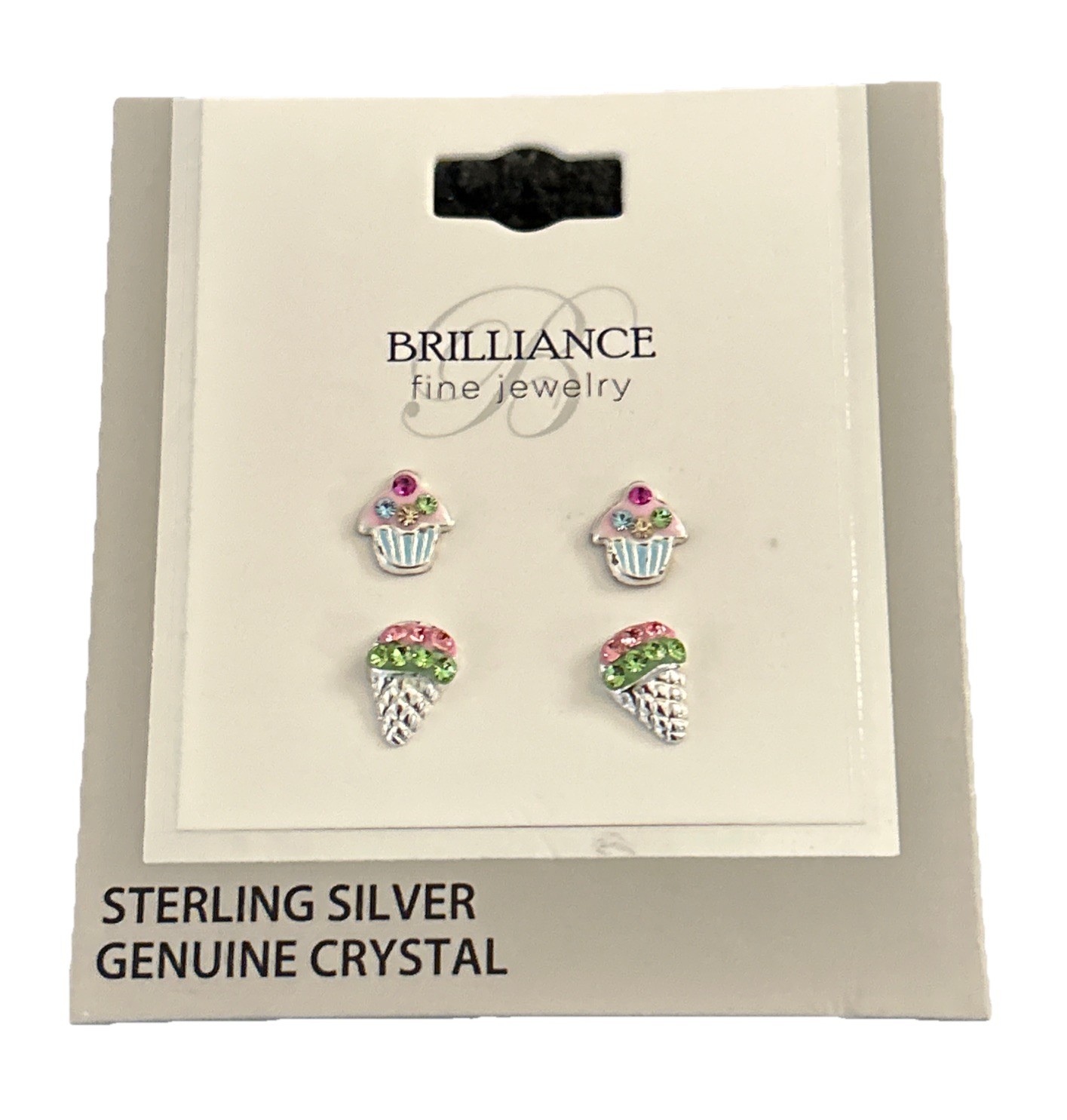 Brilliance Fine Jewelry Sterling Silver Cupcake & Ice Cream Earrings, 2 Pair Set