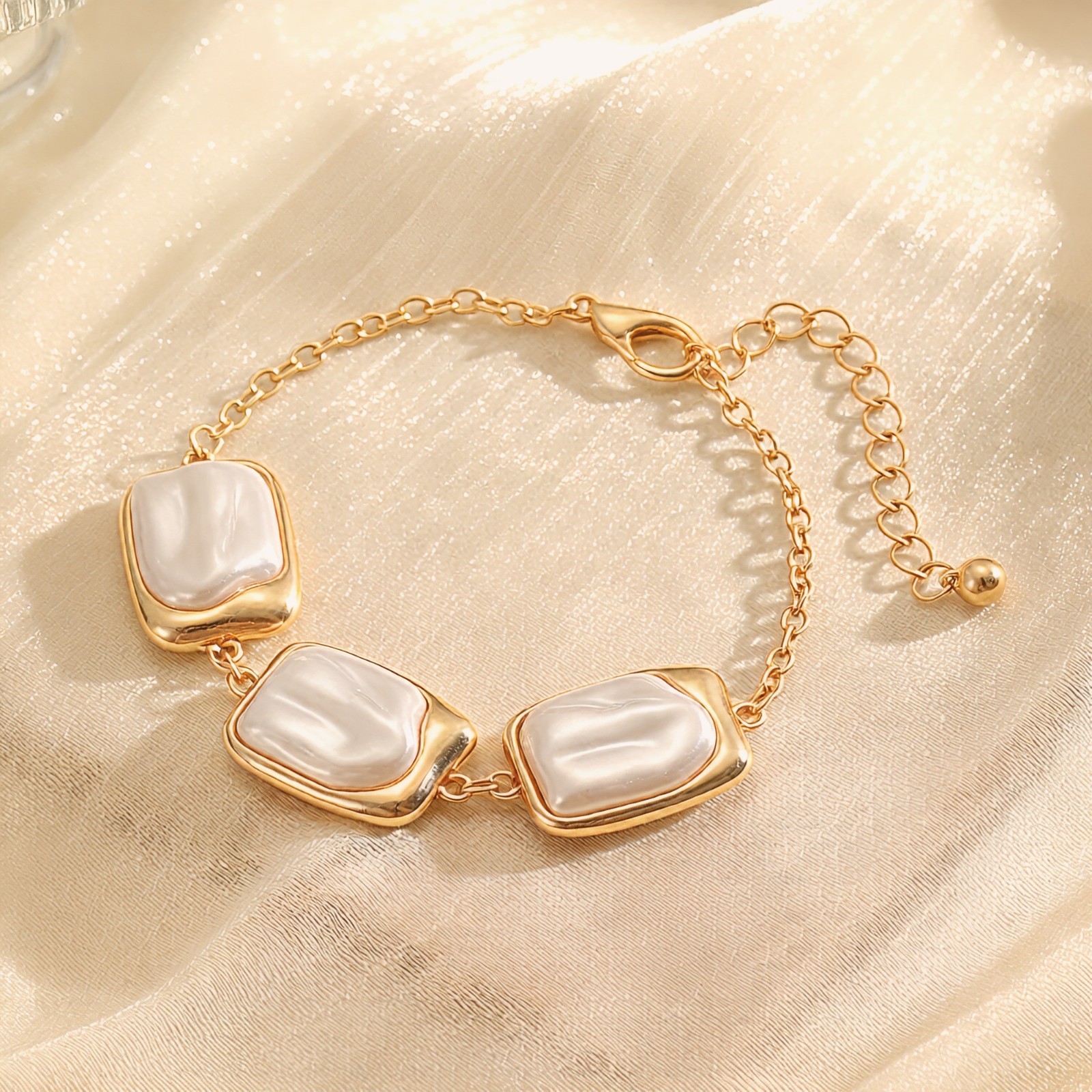 Gold Faux Pearl Jewelry Set Necklace Earrings Bracelet Wedding Bridal Gift