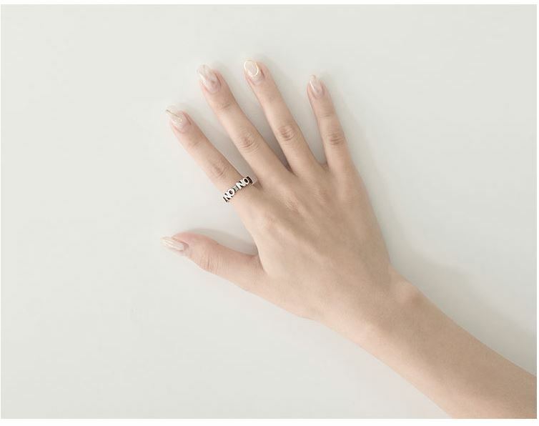 Women Retro Sterling Silver 925 YES NO Letter OPEN Adjustable RING Gift Box