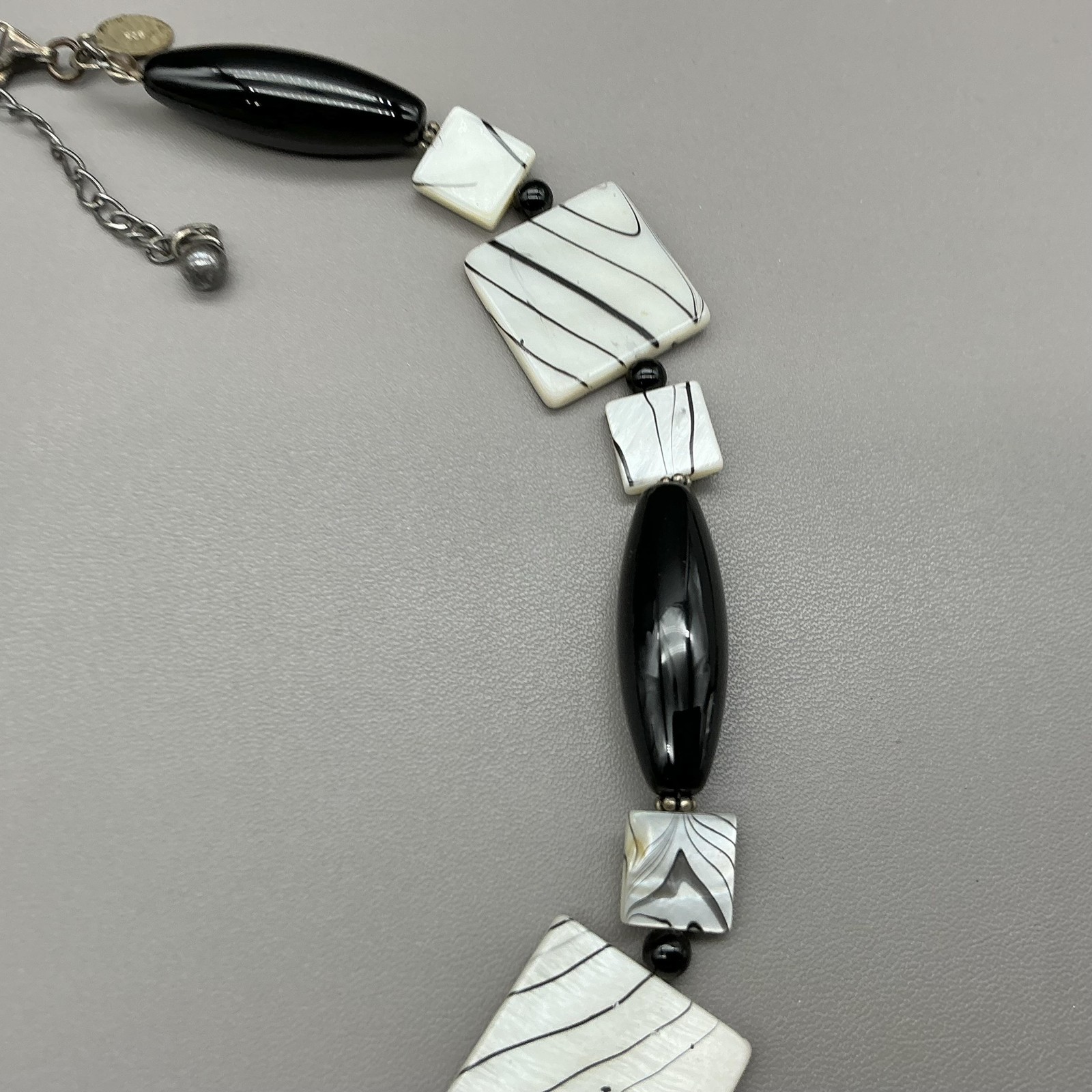 Donna Dressler Necklace Bracelet Earrings Set Black White Beaded Square Design