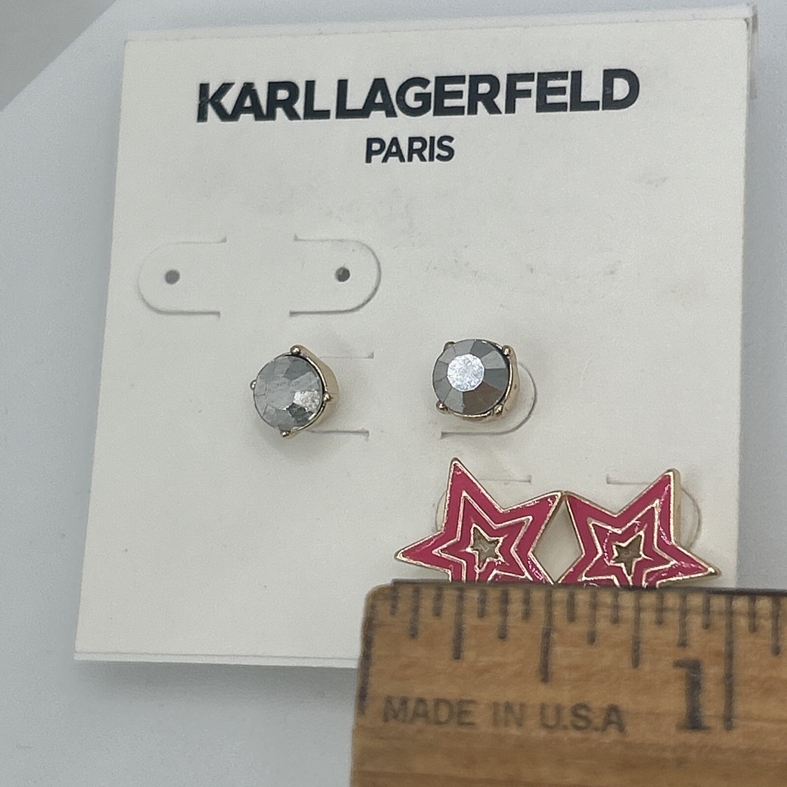 Karl Lagerfeld Paris Post & Stud Earrings, Gold Tone, Pink Stars, 2-Pair Set