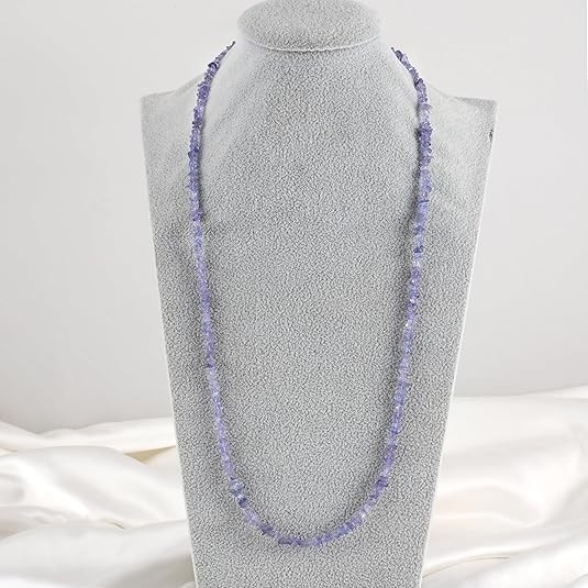 Tanzanite Rough Nugget Beaded Long Necklace in 925 Sterling Silver, 24 Inch