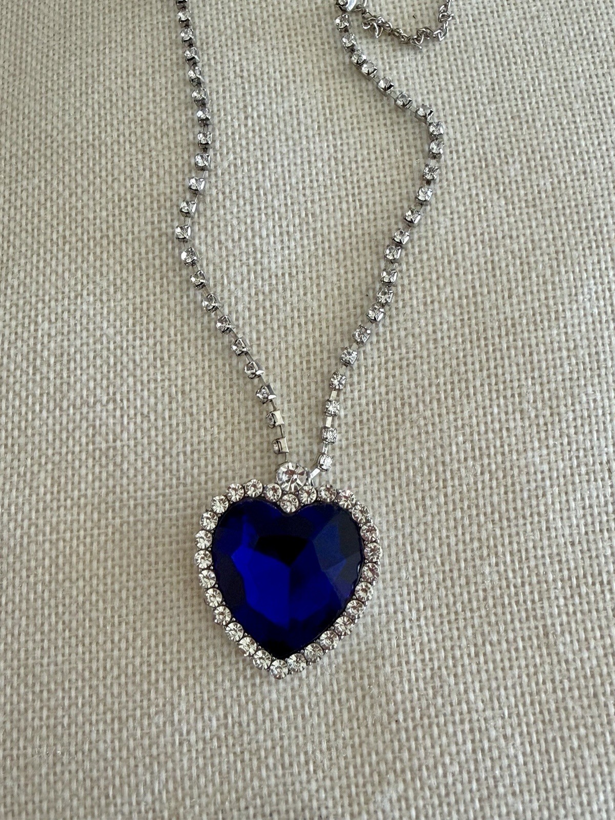 Heart Of The Ocean Necklace Blue Crystal Rhinestone Titanic Style Heart Pendant
